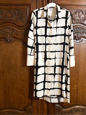Adam Lippes For Target Black & White Grid Long Sleeve Shirt Dress Size S